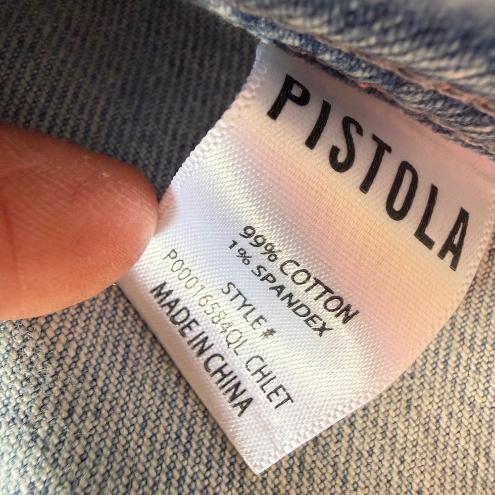 Pistola Charlie Wide Leg Jeans Women 28 Light Blue Raw Hem Faded High Rise - Picture 16 of 16